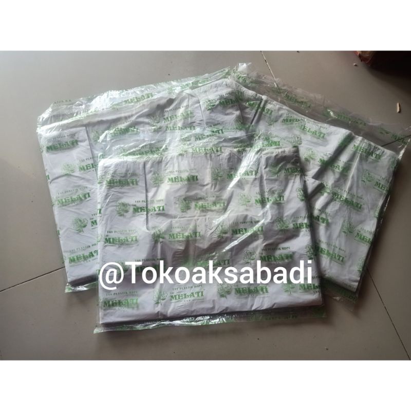 KANTONG PLASTIK KRESEK HITAM/PUTIH MEREK MELATI  UK 35×52  /KRESEK HITAM/KRESEK PUTIH/PLASTIK KRESEK