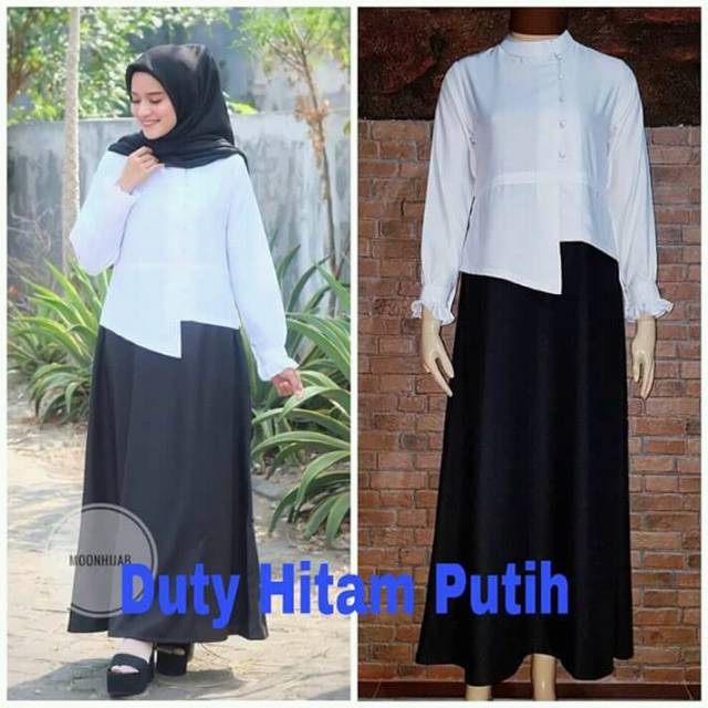 Duty hitam putih / gamis kantor /gamis hitam putih / gamis pns / gamis original