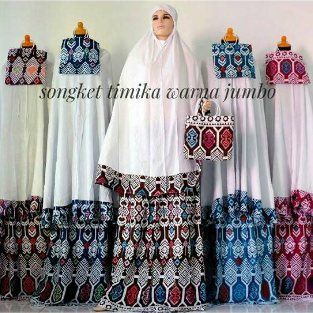 Ecer Mukena Bali Putih Mix Songket Timika Warna Jumbo