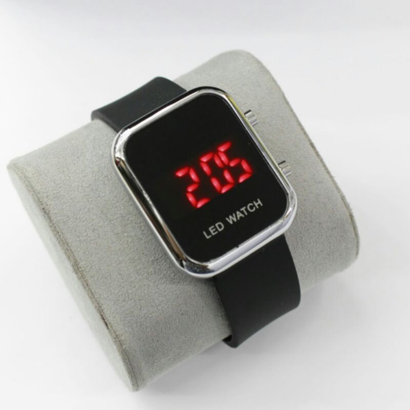 jam tangan LED Digital wanita jam tangan digital LED watch / jam tangan kekinian LED Digital / jam led karakter-silver hitam