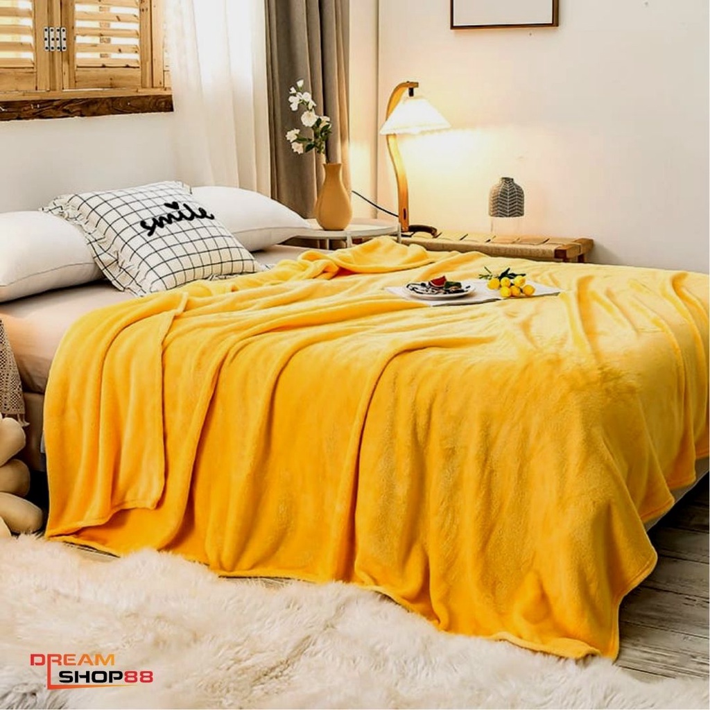 Selimut Bulu Halus Ukuran 160x200cm / Selimut Bulu Dewasa Tebal Super Lembut-kuning