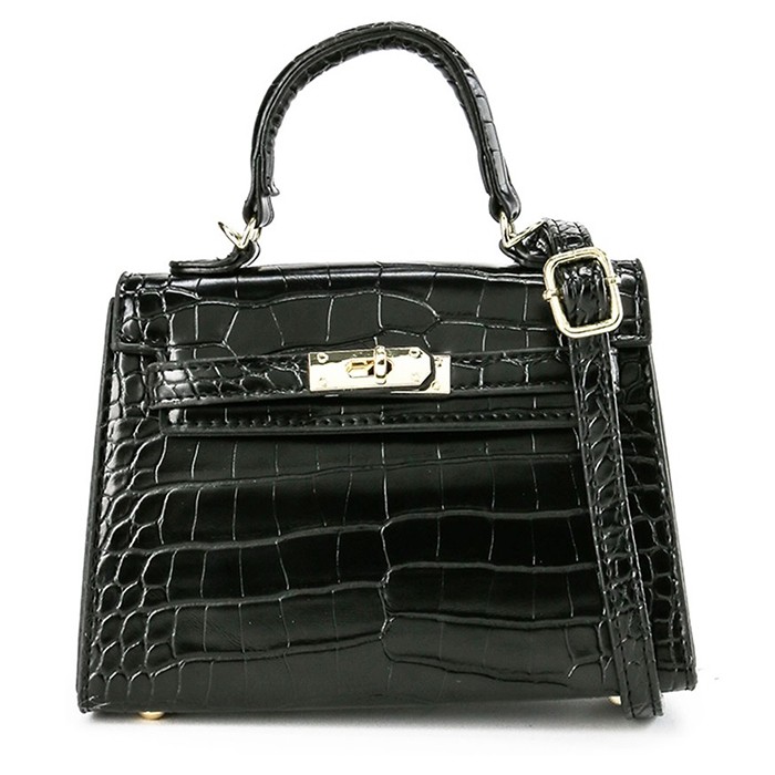 HUER Endre Croc Embossed Satchel Bag 9536-064Black