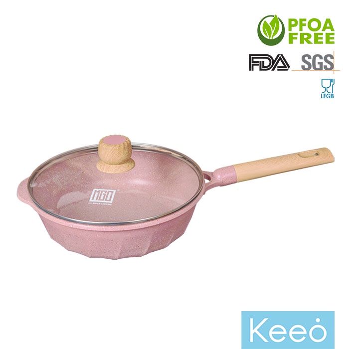 MGC 24 cm Wajan Penggorengan Anti Lengket Marble Granit dengan Tutup (Deep Fry Pan) Pink