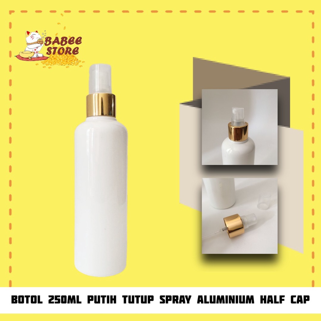 BABEE - BOTOL 100ML PUTIH SPRAY GOLD HALF CAP / BOTOL KOSMETIK PLASTIK 100 ML PUTIH TUTUP SPRAY