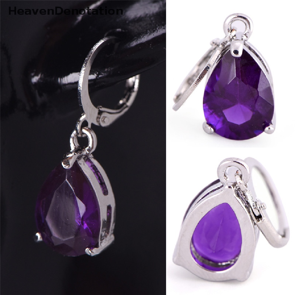 Anting Stud Hoop Lapis Silver Hias Amethyst Sapphire Untuk Wanita