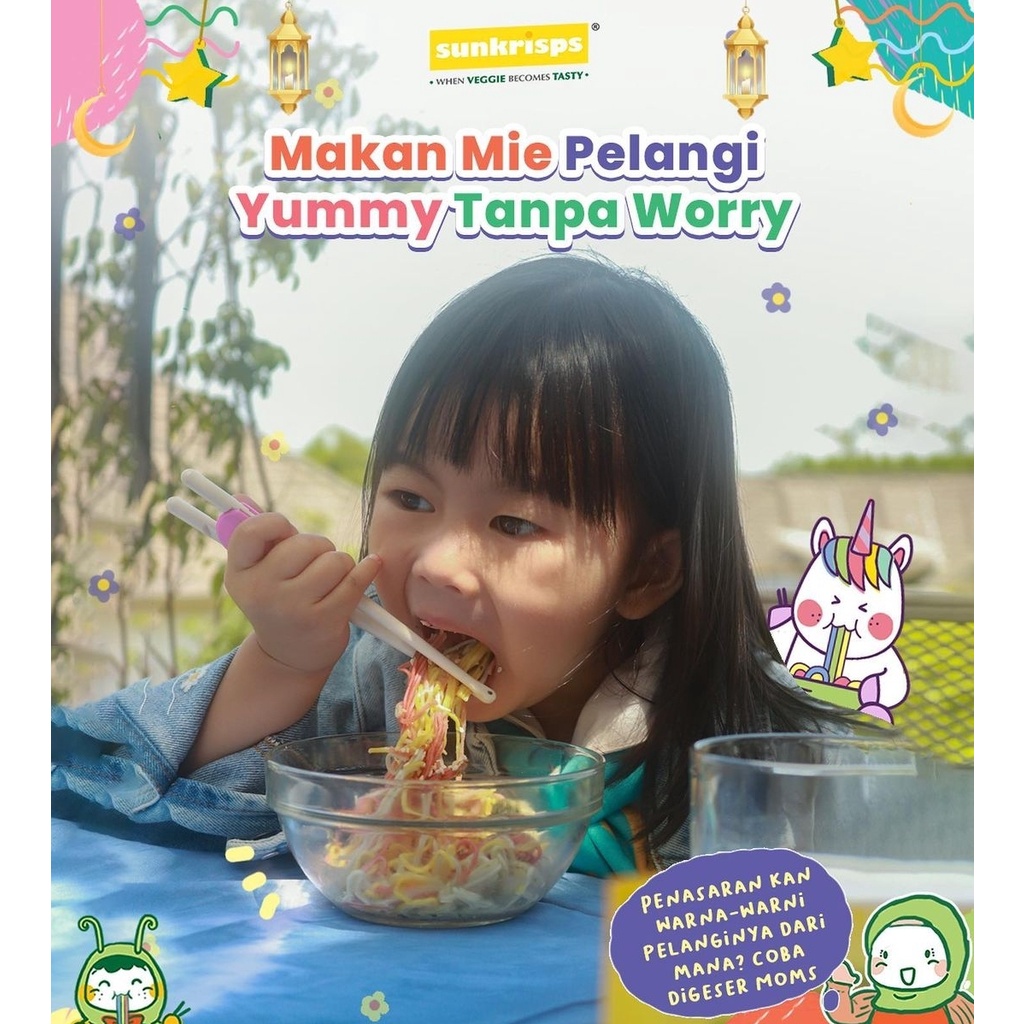 SUNKRISPS Rainbow Noodle 45g - Mie Pelangi - Mi Instan Sehat Rasa Keju Cheese