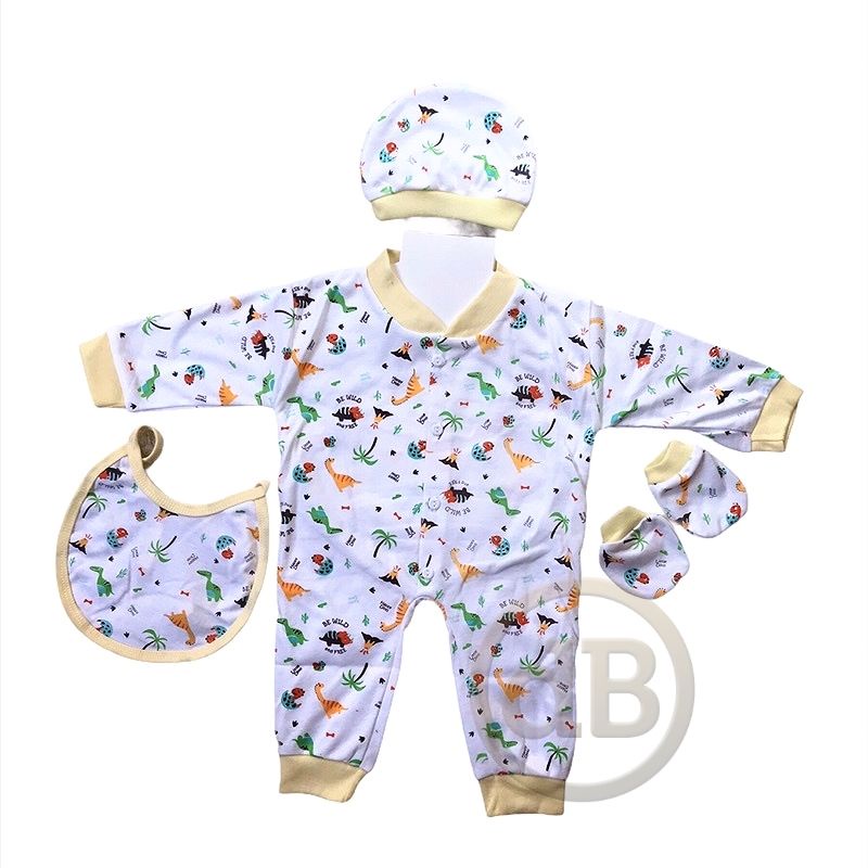 3 in 1 JUMPER Setelan Bayi Baru Lahir Lengkap Slabber dan Topi Kupluk Bahan Katun Lembut