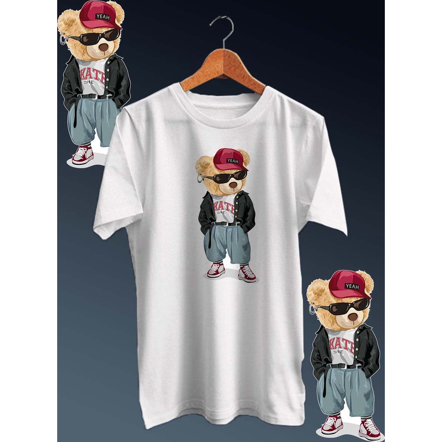 KAOS DISTRO PRIA KEKINIAN COTTON COMBED PE 30S DEPAN /TSHIRT GAMBAR DIGITAL FULLPRINT BEAR KACAMATA NECK/LENGAN PENDEK