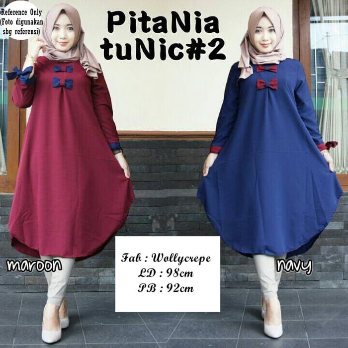 JU Baju Atasan Pitania Tunic Navy - Maroon