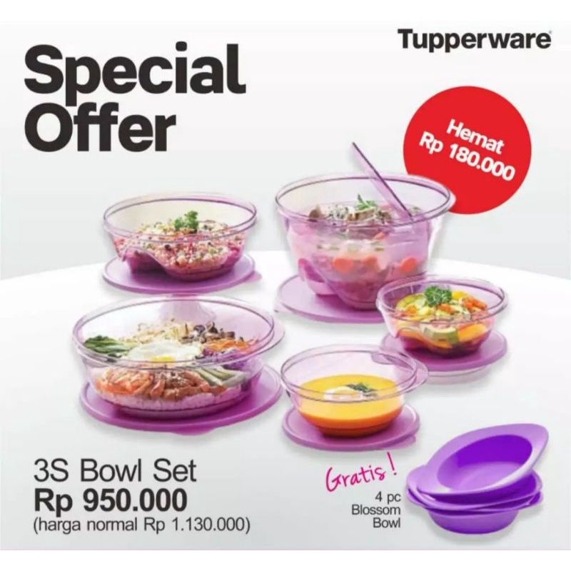 3S BOWL SET TUPPERWARE MANGKUK TUPPERWARE PROMO