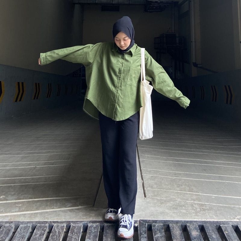 Atasan Kemeja Wanita - Kemeja Linen Wanita Oversize Lengan Panjang Full Kancing Matt Katun Linen Import