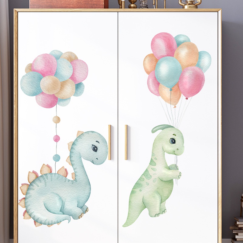 1 Set Stiker Dinding Desain Kartun Dinosaurus Balon Untuk Dekorasi Kamar Anak