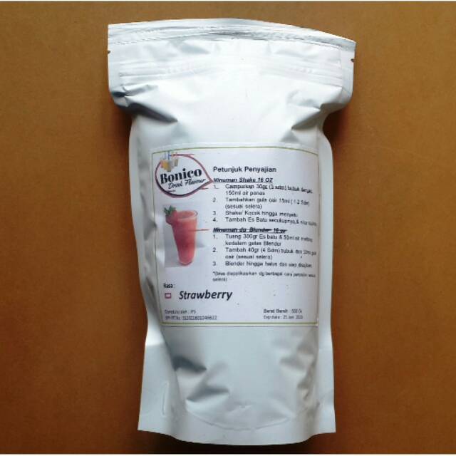 

Bonico strowbery powder 500 gr bubuk minuman drink flafour ice blended milk shake smoothies