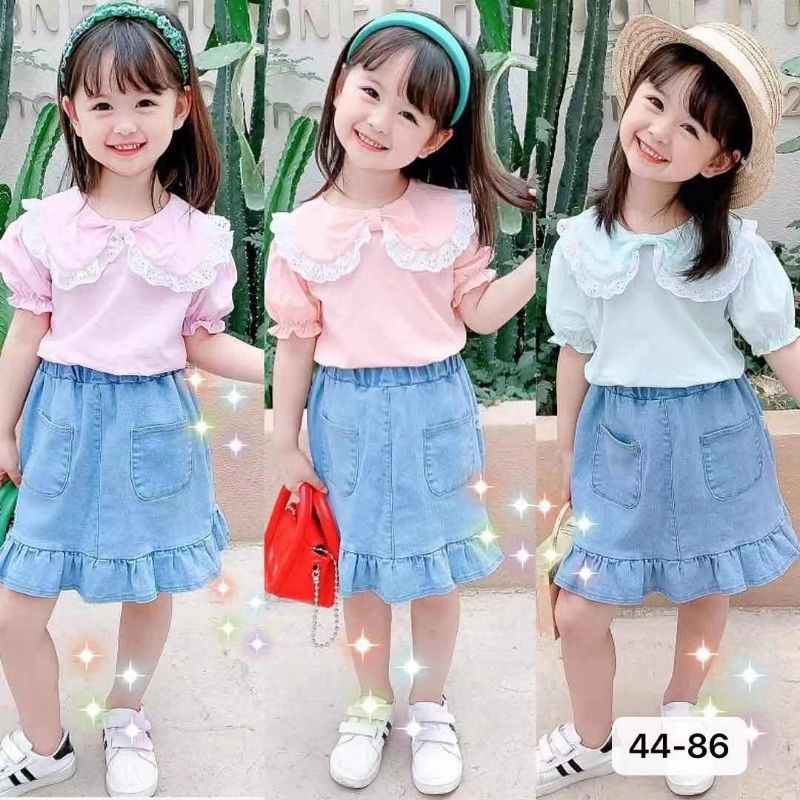 setelan rok anak set rok jeans anak import 1-5y