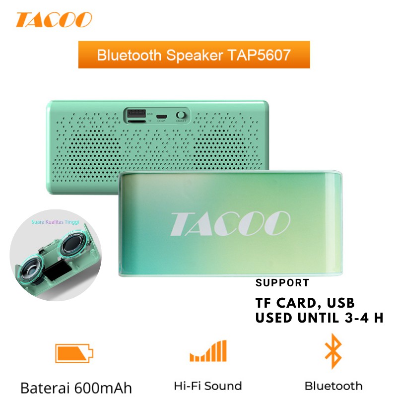 

TACOO Bluetooth Speaker TAP5607 Bass Hi-Fi Sound Portable 3-4jam