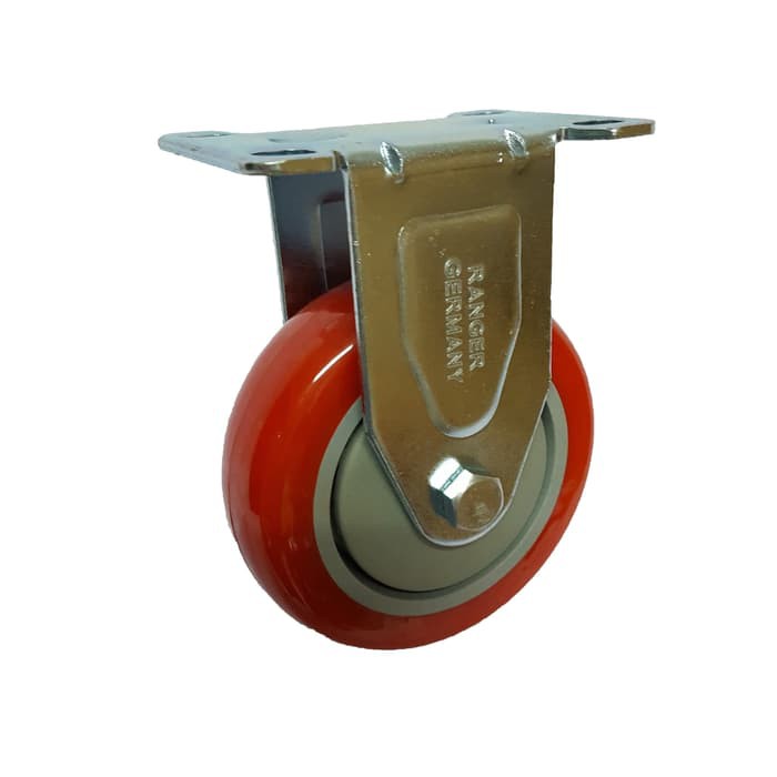 Roda Caster / Troli / Trolley PU Merah 5 Inch Mati ( Maju Mundur ) Ranger Germany