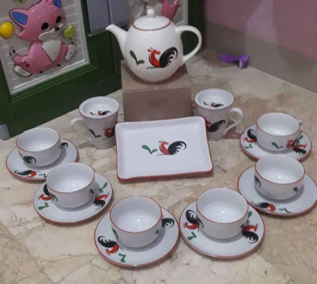 Teko + Tutup Keramik Ayam Jago Seri 2 - Teko Bulat