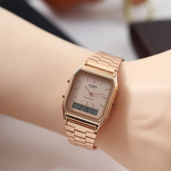 Jam Tangan Pria / Cowok  Digital Segi 02Y Rantai Full Rosegold