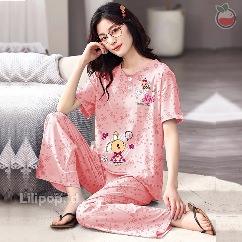 Lilipop.id  Baju Tidur Wanita CP Style Setelan Piyama BabyDoll Kaos Celana Panjang