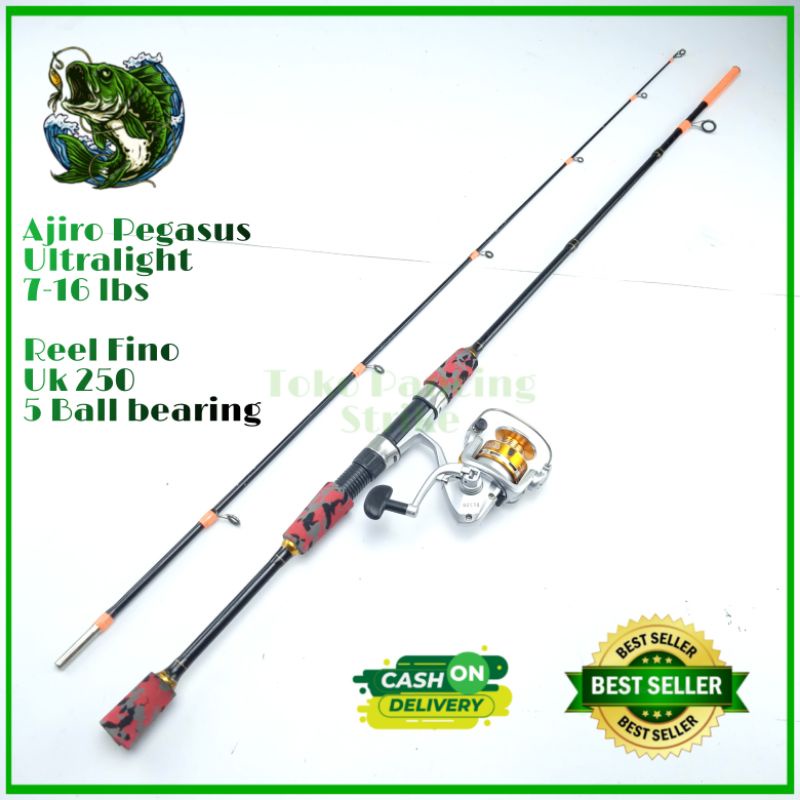 Satu set joran pancing murah kuat lentur fiber solid ul ultralight spinning ajiro pegasus 100 120 13