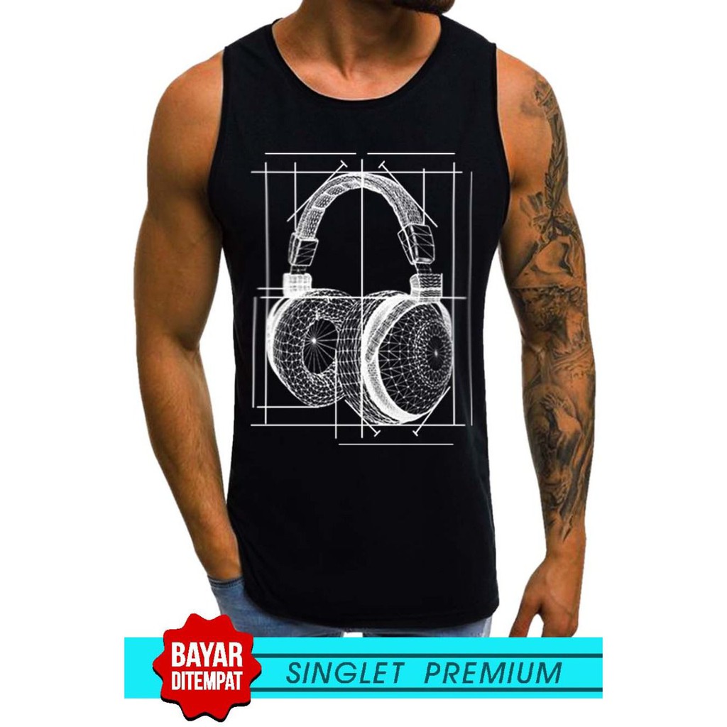 SINGLET LEKBONG PRIA (HEADPHONE) / SINGLET LEKBONG GYM /LEKBONG / SINGLET/KAOS DALAM PRIA/KUTANG