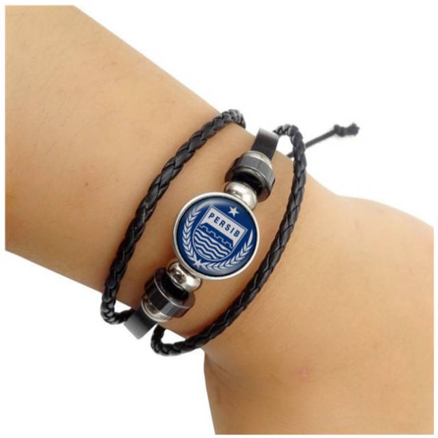 Gelang Custom Suporter Persib Bandung Viking Elegan Kulit Kepang Multilayer