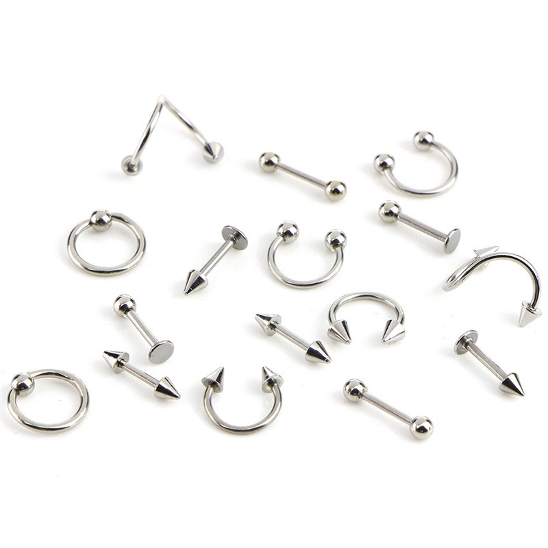 16pcs / set Anting Tindik Alis / Lidah / Perut Bentuk Spiral Bahan Stainless Steel