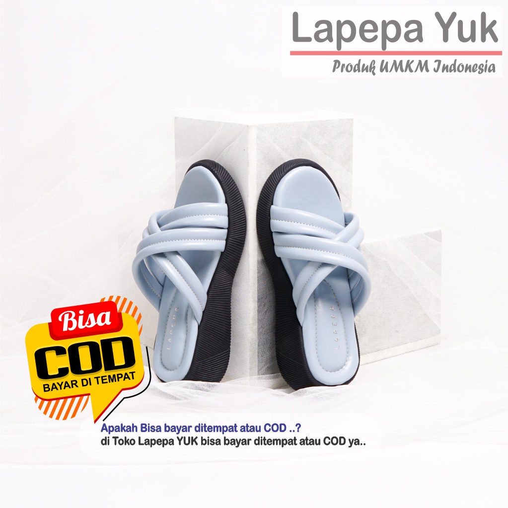LAPEPA YUK - Sandal Platform Anak Perempuan Usia 2 sampai 10 Tahun TARA KIDS  Sendal Anak cewek Wedges Wanita Empuk Model Silang Warna LIGHT BLUE Biru Soft Lucu Cantik cewe Slop Usia Umur 3 4 5 6 7 8 9 thn Tahun Premium Ori Original Mall Official Store