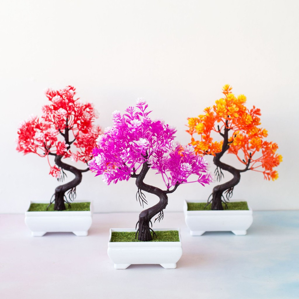 Artificial Flower Pot Bunga Plastik Pot Bunga Hiasan Pohon Buatan Dekorasi Rumah Motif Bonsai Hongyu