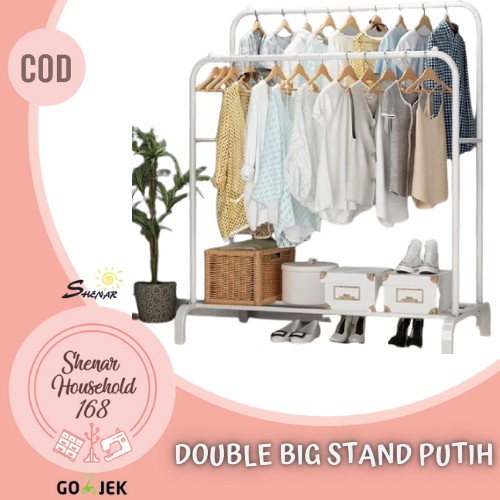 SHENAR , CARAMEL DOUBLE BIG STAND HANGER GANTUNGAN BAJU STAINLESS HANGER LEMARI BAJU TERBUKA  BIG STAND GANTUNGAN BAJU  UNIK VIRAL KAMAR TIDUR - BISA COD