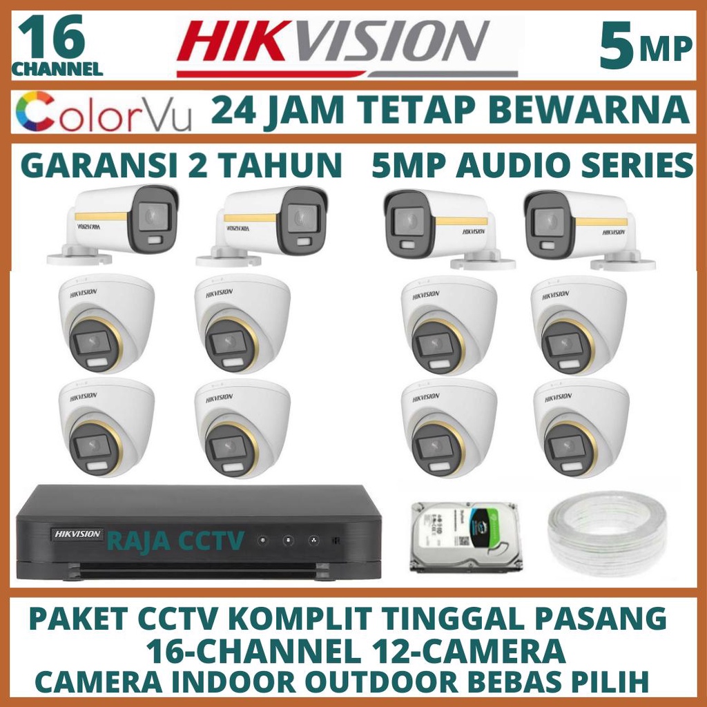 PAKET CCTV HIKVISION COLORVU AUDIO 16 CHANNEL 12 CAMERA 5MP