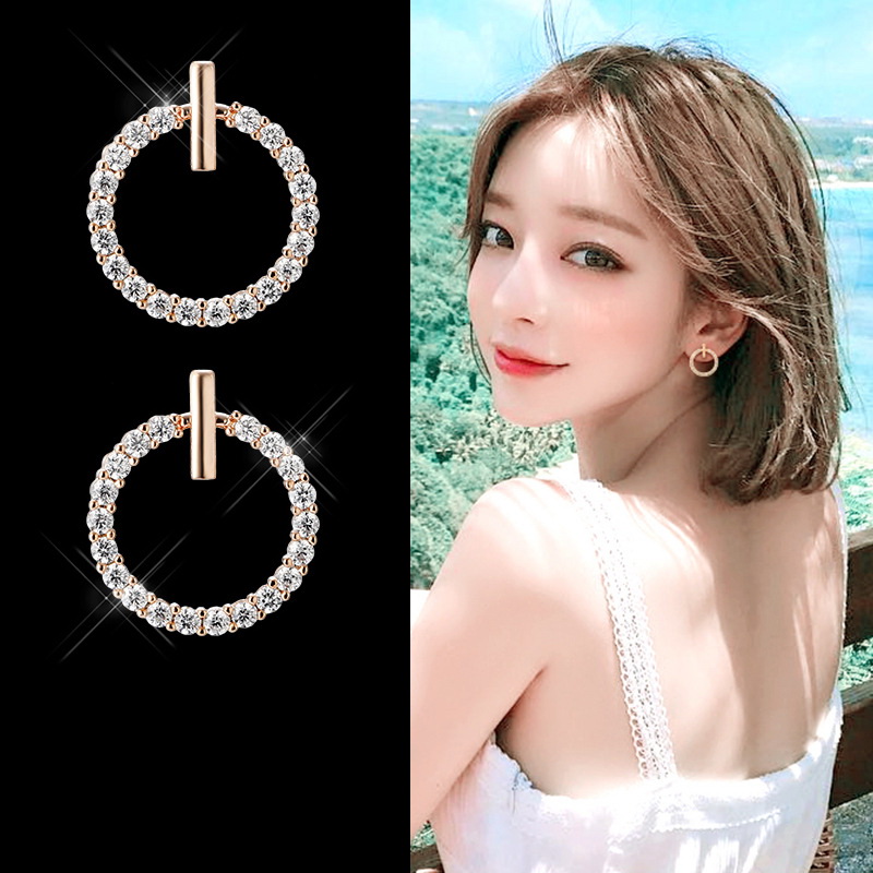 Korean Simple 925 Silver Needle Earrings Zircon Rhinestone Stud Earrings For Women Girls Ins Fashion Jewelry