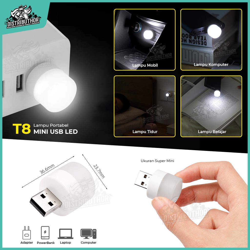 Lampu USB LED Mini Portable Lid Ukuran Kecil Bulat Bolam let Terang Untuk Lampu Darurat Emergency tidur baca belajar Laptop Mobil