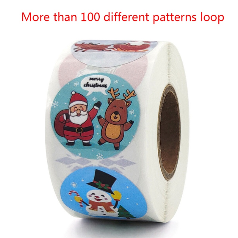 500pcs / roll Stiker Label 128 Pola Tema Natal Untuk Dekorasi Amplop Kartu Kotak Hadiah