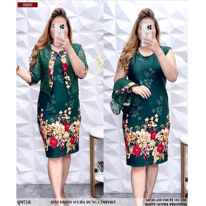 Dress scuba bunga impor mix rompi brokat elegant