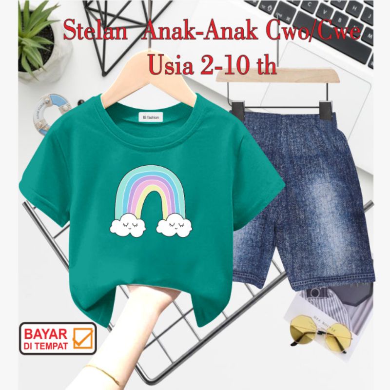 ((IB))SETELAN ANAK2 UNISEX SEMI JEANS/RAINBOW DIGITAL SABLON