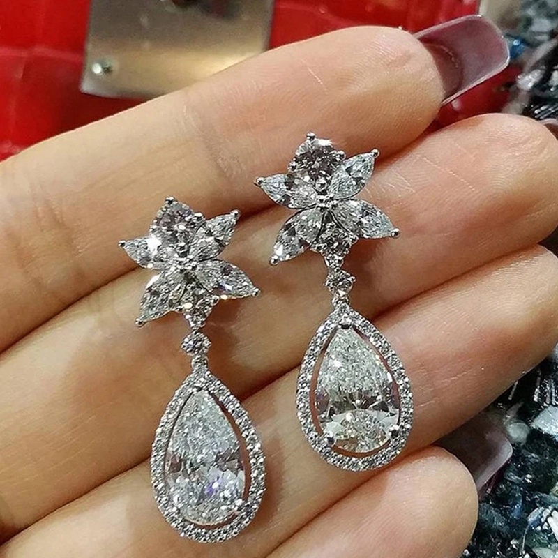 Anting Tusuk Gantung Wanita Hias Cubic Zirconia Gaya Mewahromantis Untuk Pestapernikahan