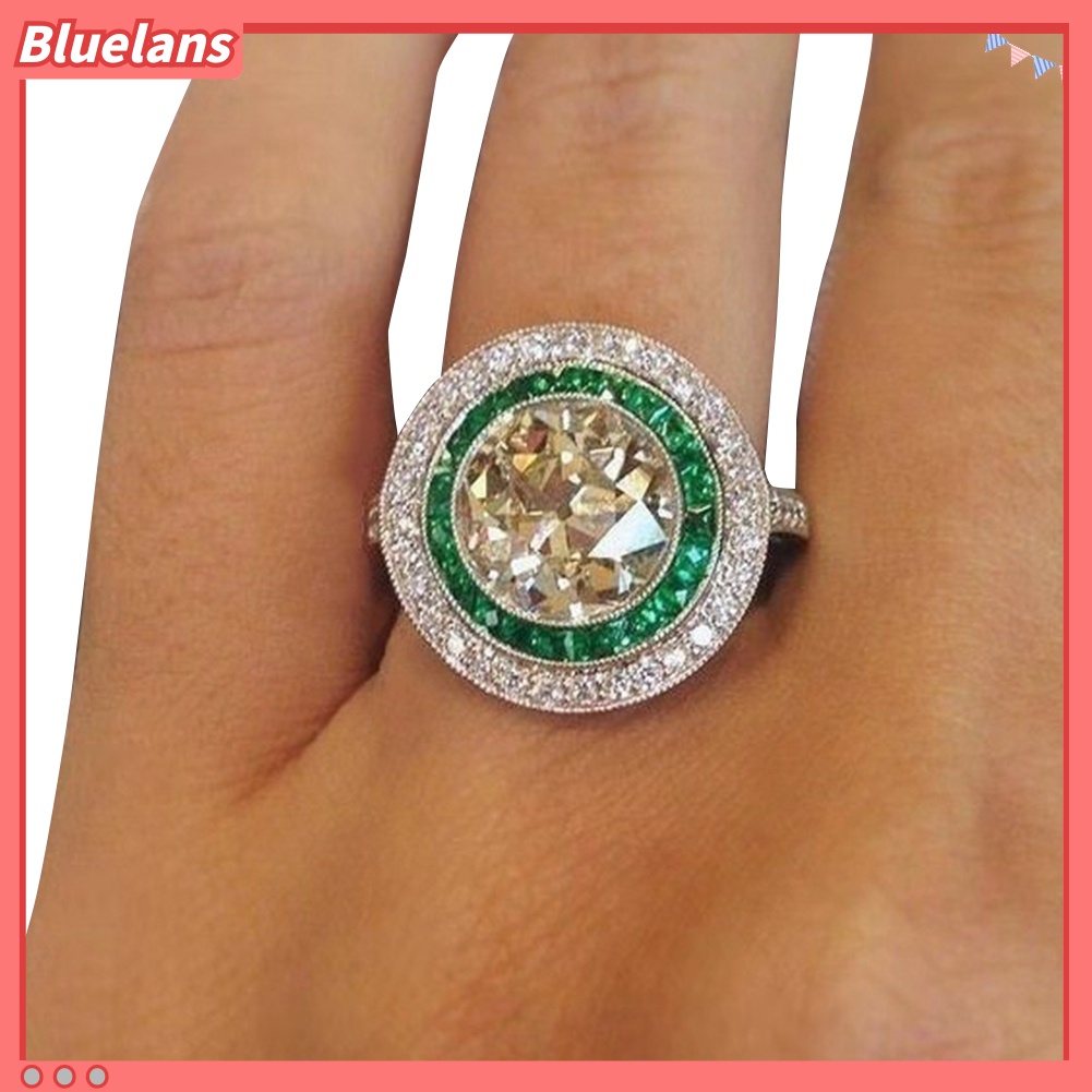 Cincin Jari Cubic Zirconia Bentuk Bulat Besar Warna-Warni Untuk Wanita