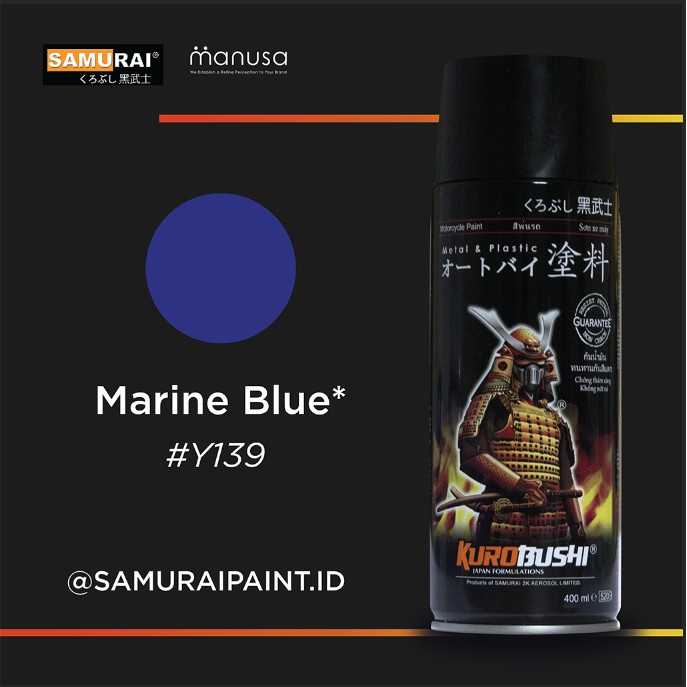 Cat Semprot Samurai Paint Warna Marine Blue Yamaha #Y139 - Cat Aerosol Kualitas Kompresor , biru can