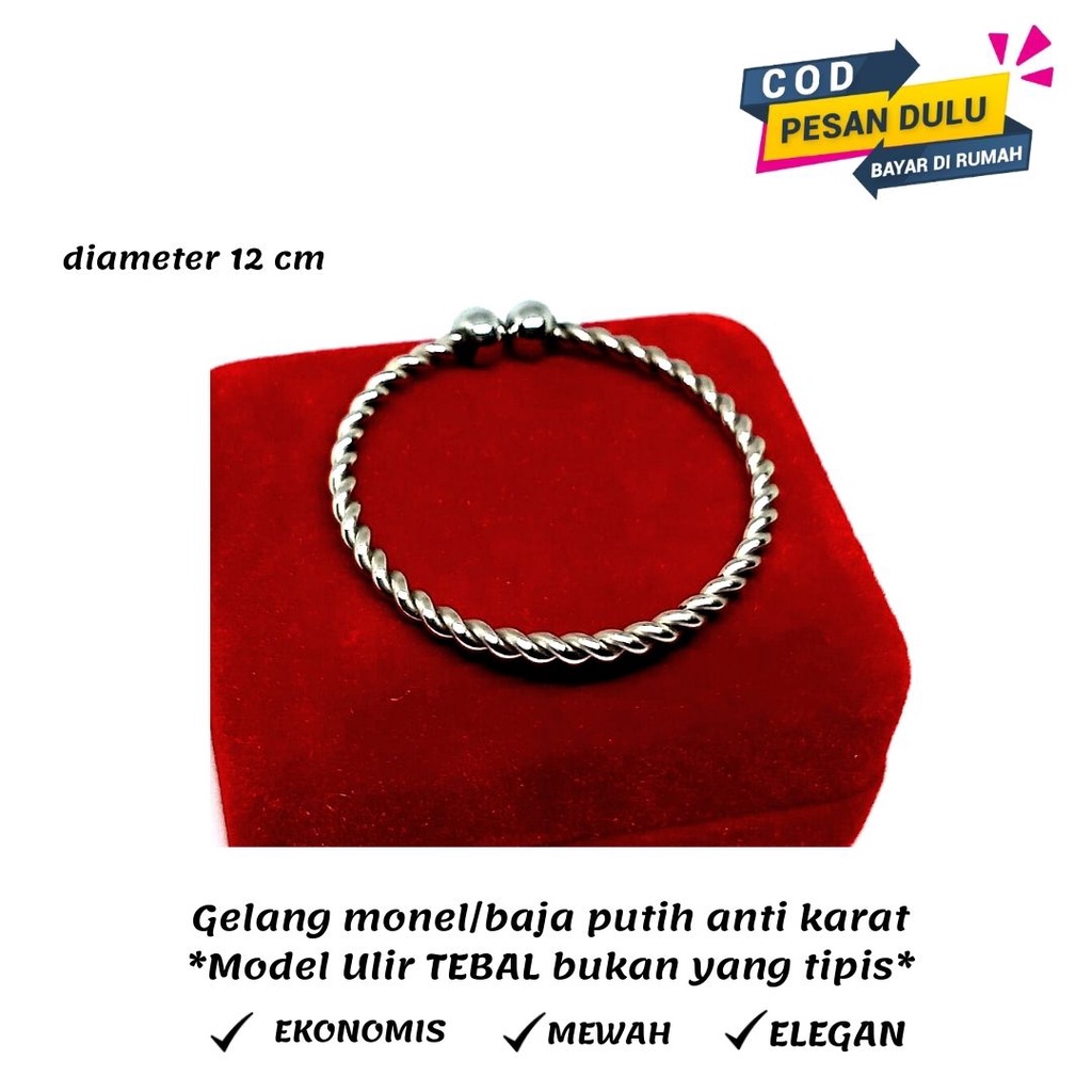 GELANG ANAK BAJA PUTIH MODEL ULIR TEBAL BUKAN ULIR TIPIS,GELANG MONEL,GELANG ANAK BAJA PUTIH DIAMETER 12 CM,GELANG KESEHATAN,DIJAMIN ANTI KARAT SELAMANYA