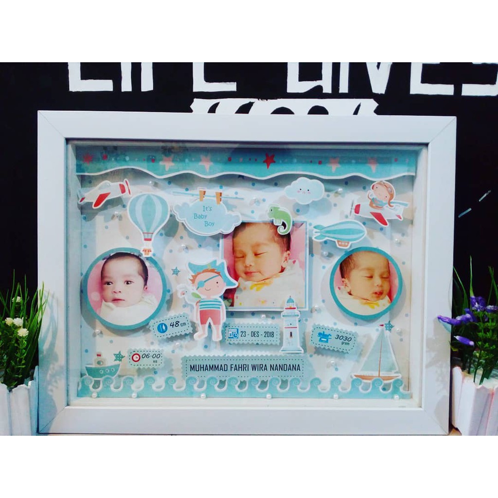 PIGURA 3D BIODATA BAYI 3D BIODATA POP UP FRAME ( BLUE PLANE )