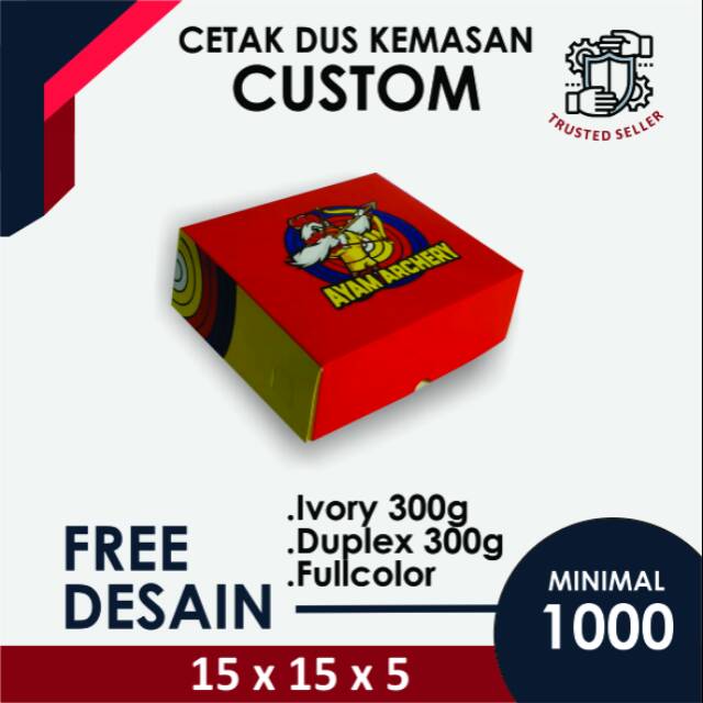 

(MINIM ORDER 500 PCS) CETAK COSTUM DUS BOX KEMASAN MAKANAN DUPLEX 300G UKURAN 15X15X5