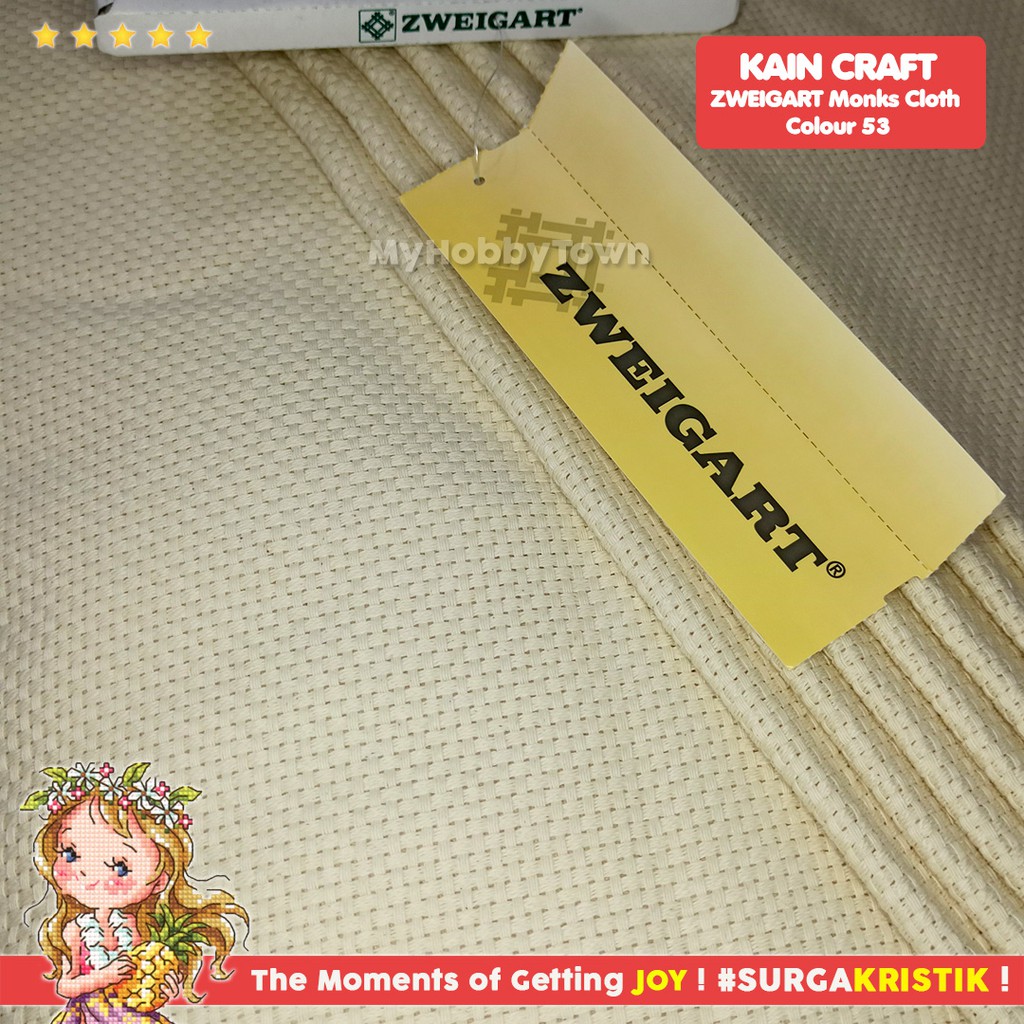 Kain Sulam Kristik Punch Needle Monks Cloth 7ct Zweigart ZW3528 - 53 Cream