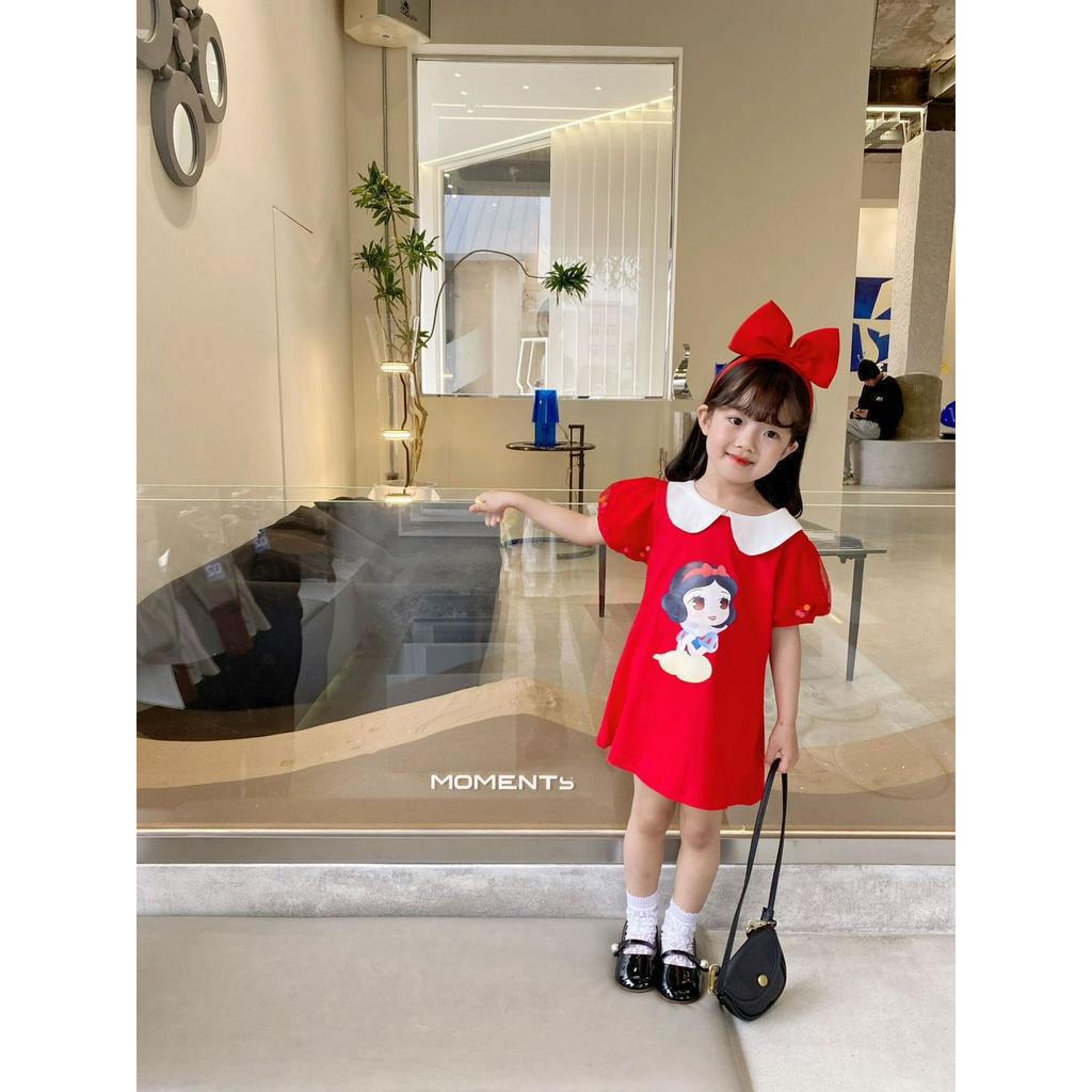 Dress Tshirt Anak Perempuan Motif Collar Princess Lengan Balon Tile Bola