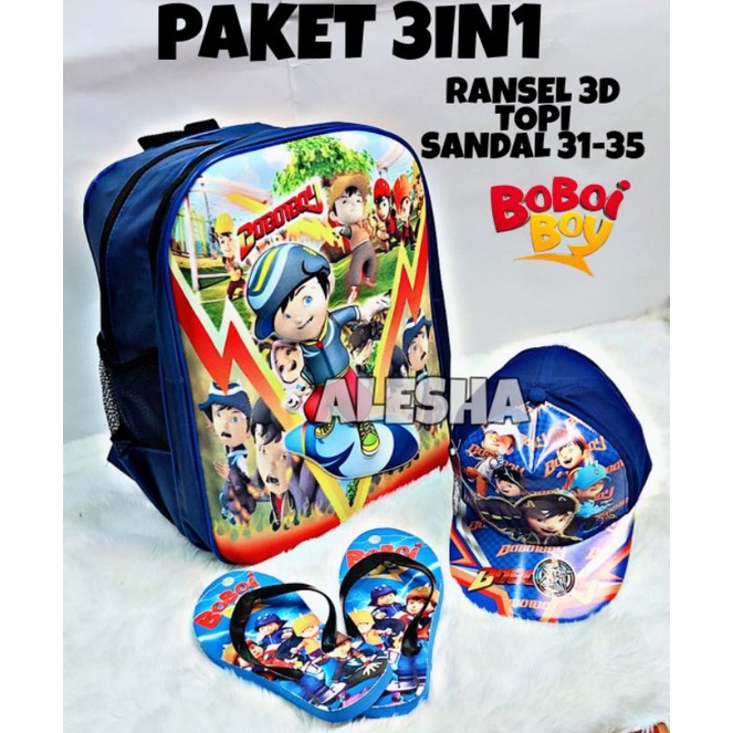 Tas 3D Anak SD Berbonus - Ransel  3D Anak SD Boboiboy - Tas Sekolah Anak SD Karakter Boboi - Tas Anak Laki-Laki SD - Tas Sekolah Anak Karakter Lucu