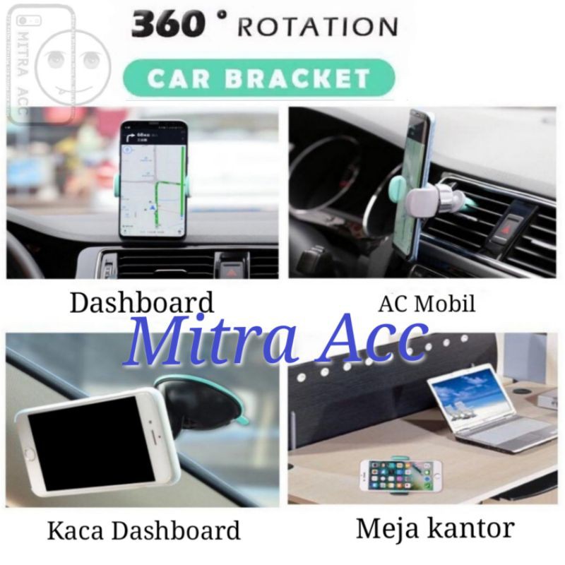 Car Holder HP Mobil Stand Dashboard Mount Ventilation Berputar 360 Car Phone Bracket