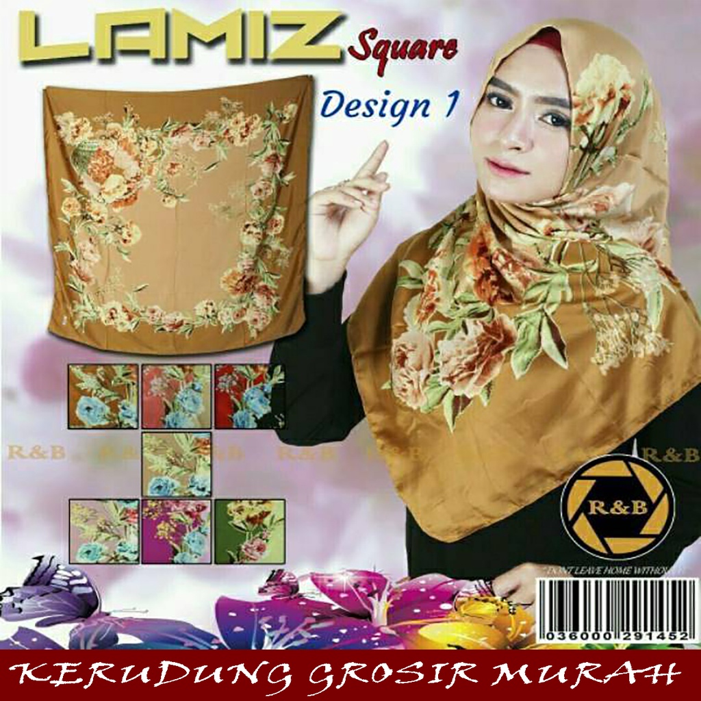 Hijab lamiz segiempat lamiz r&b satin motif lamiz