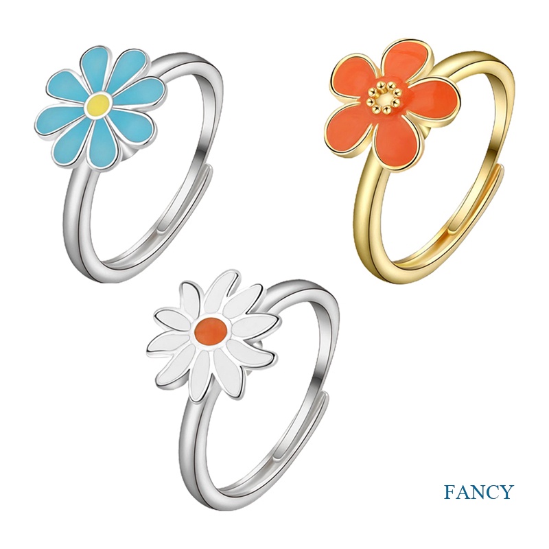 Cincin Fidget Spinner Motif Lebah + Bunga Aksen Kristal Untuk Wanita / Pereda Stress / Cemas / Pertunangan