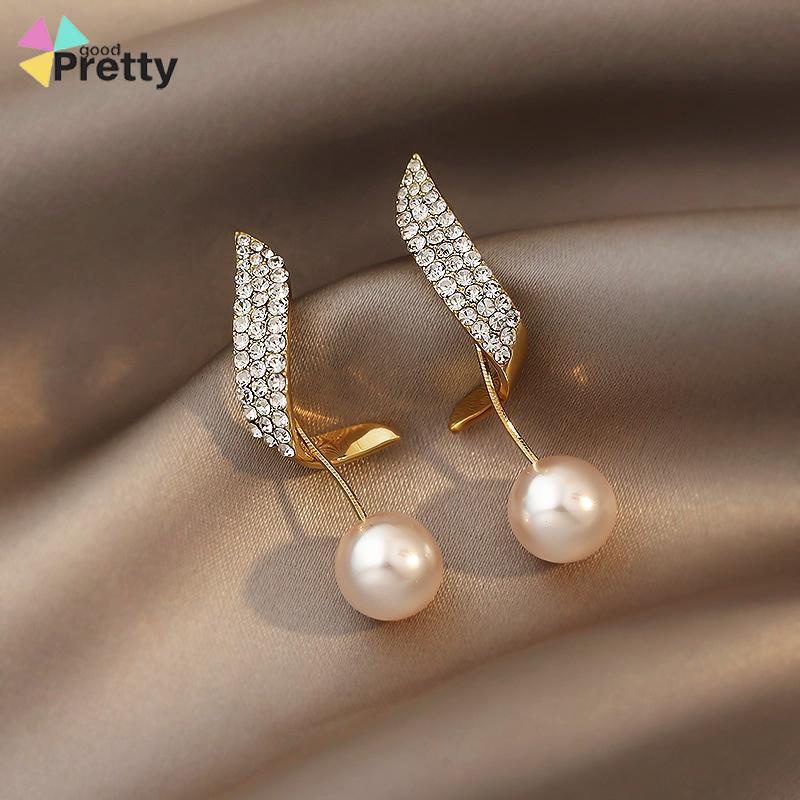 Anting perak/Anting Berlian Mutiara Fashion Elegan Sederhana Temperamen Anting Wanita Rumbai Panjang - PD