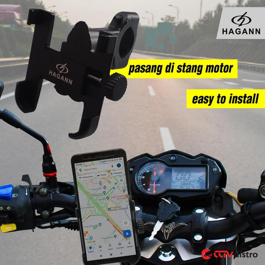 Holder HP Sepeda Motor Full Besi / Tempat Handphone Untuk Di Stang / Dudukan Pegangan Phone Stand Garansi 1 Tahun HAGANN SHO-1002